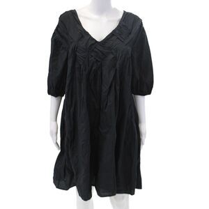 Merlette Womens Scoop Neck Textured Detail Short Sleeve A-Line Dress Black SizeM